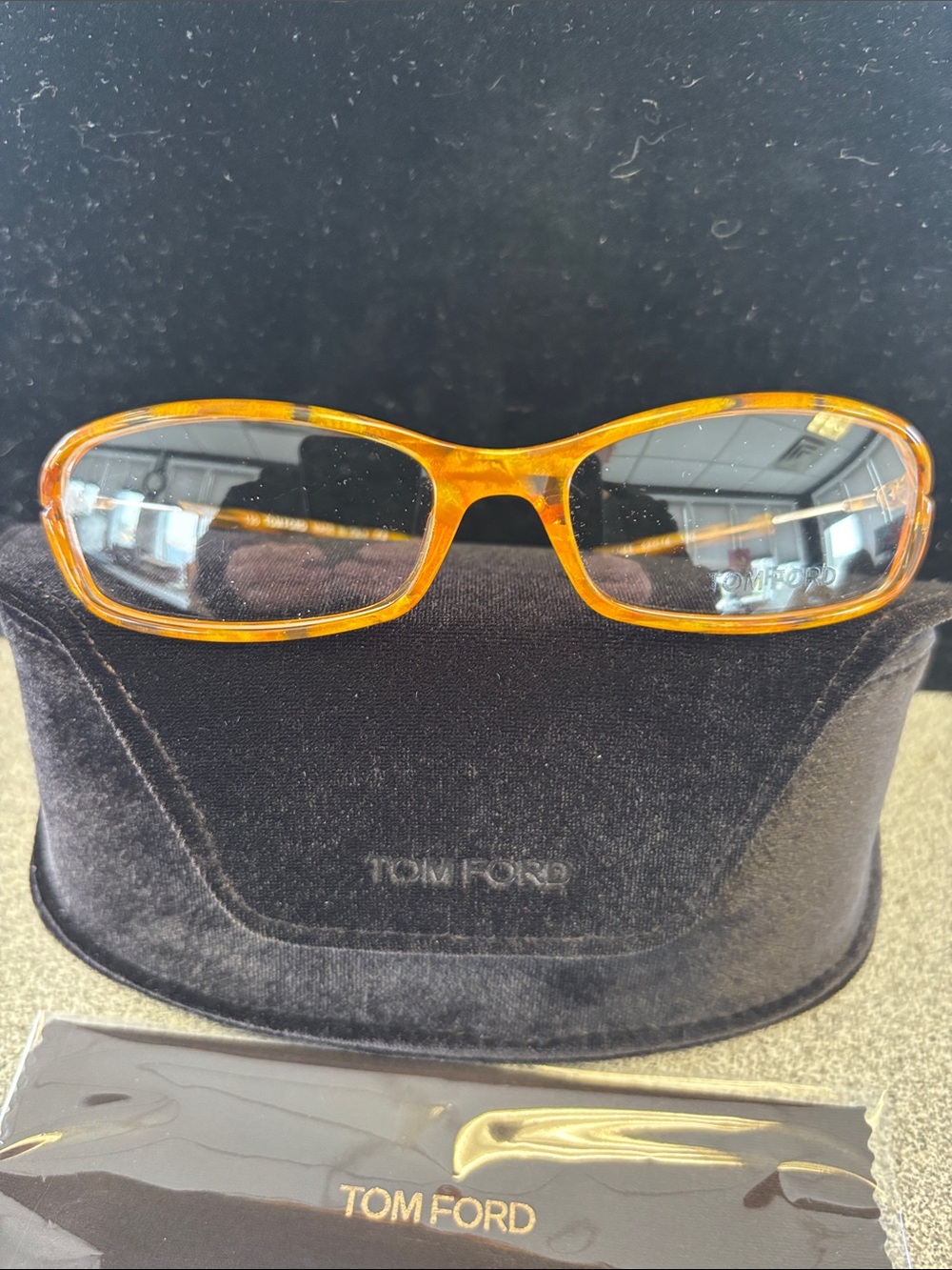 Tom Ford Amber Tortoise Slim Rectangular RX Glasses with authenticity paper